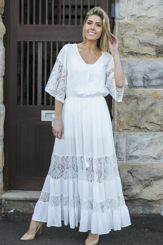 White Lace Boho Dress Fashion Dresses