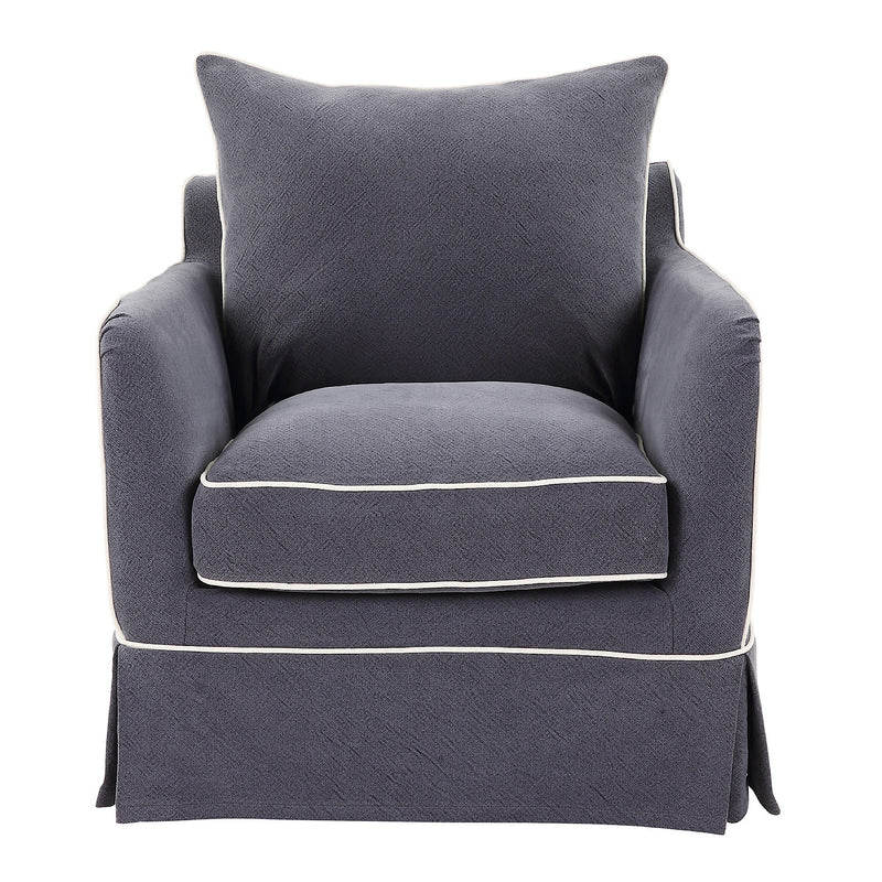 Noosa Armchair Slip Cover Navy w White Piping | Country Interiors
